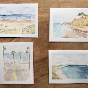 4er Set Original Aquarell Grußkarten - Küstenstrände