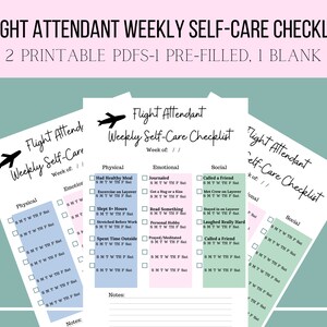 Flight Attendant Self-Care Checklist, Printable PDF, Traveler&#39;s Checklist pre-filled and blank
