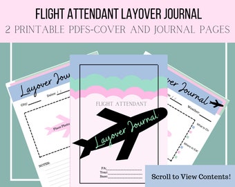 Flight Attendant Layover Journal, Travel Diary, Printable PDF, CLOUD Cover