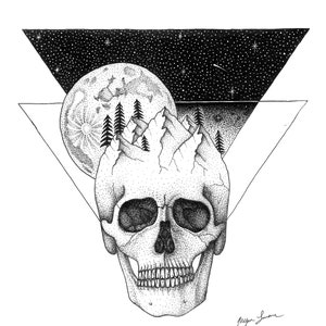 Skull Mountain Man *DOWNLOADABLE* Illustration Stippling Art Print Ink Moon