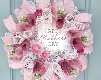 Happy Mother's Day Wreath, Pink Floral Decor - Etsy