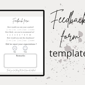 Guest feedback form, airbnb survey, editable feedback template, vacation rental, host template, feedback comment card, Canva design, vrbo