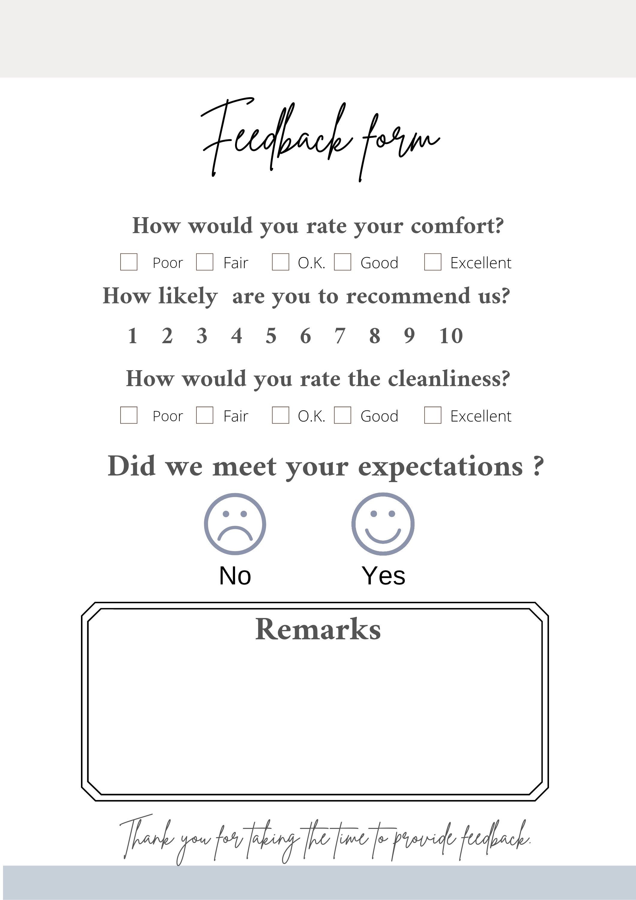 Guest Feedback Form, Airbnb Survey, Editable Feedback Template ...