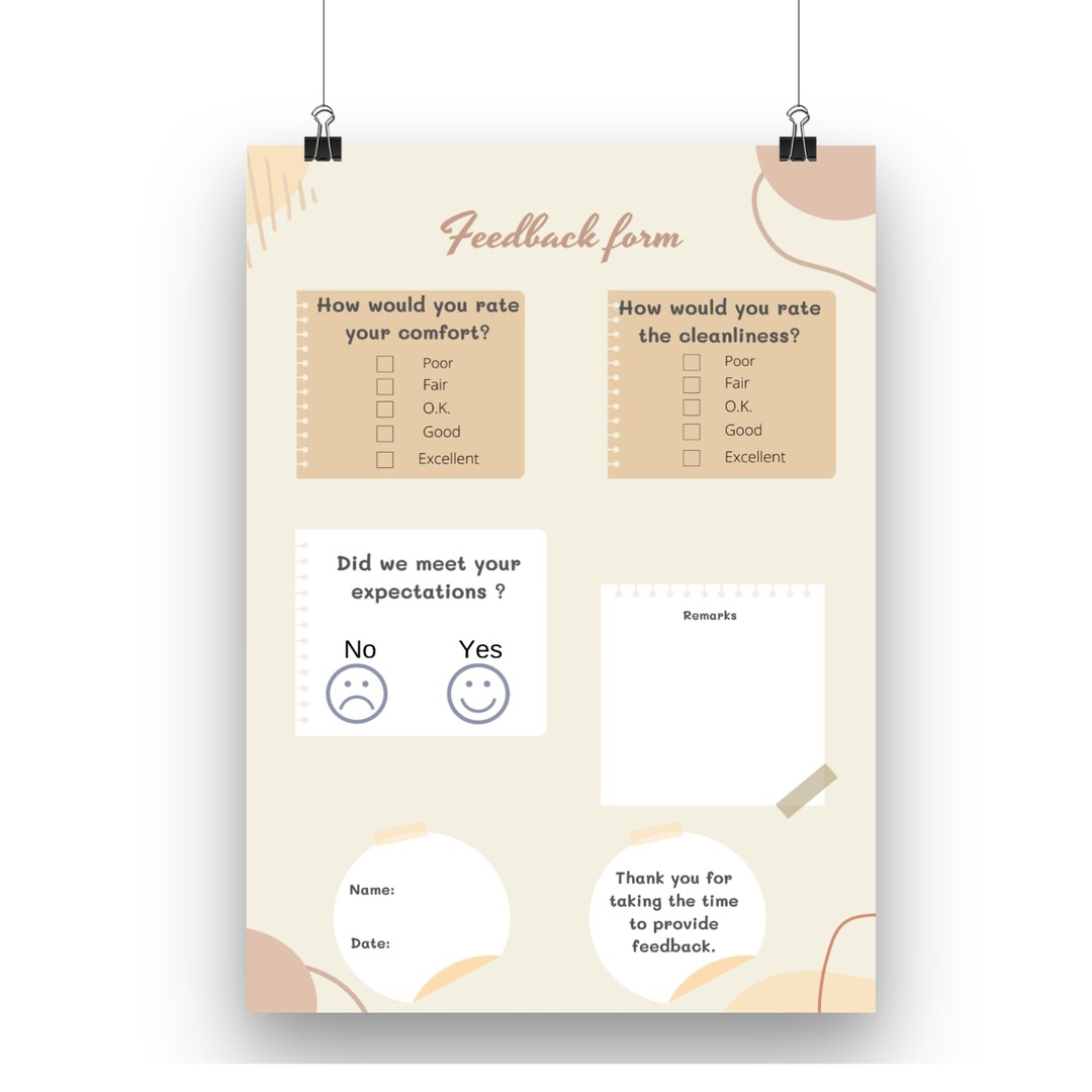Guest Feedback Form, Airbnb Survey, Editable Feedback Template ...