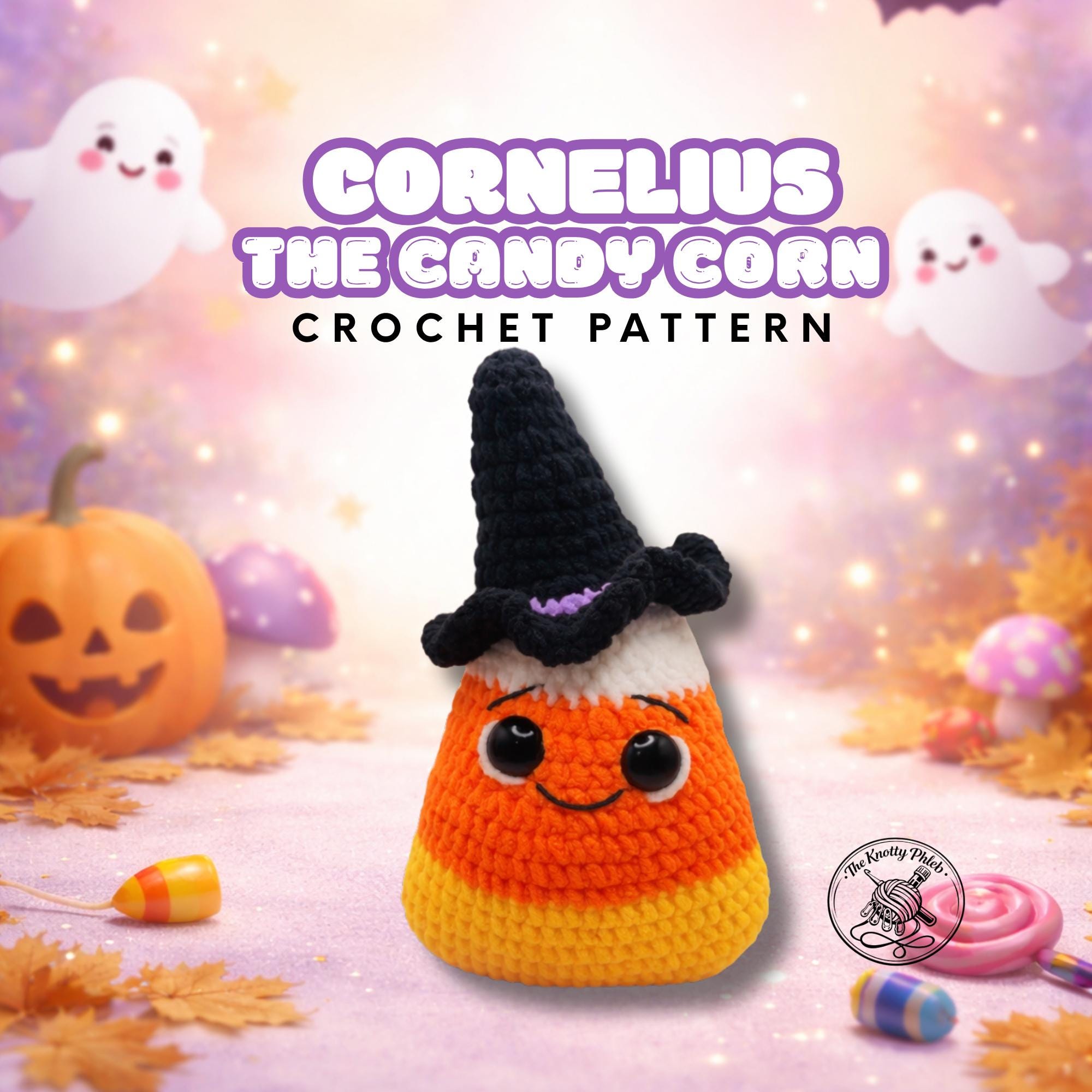 30 Candy Corn Crochet Patterns to Sweeten Your Autumn Decor 29 Cornelius Candy Corn Plushie Pattern with Witch Hat Option