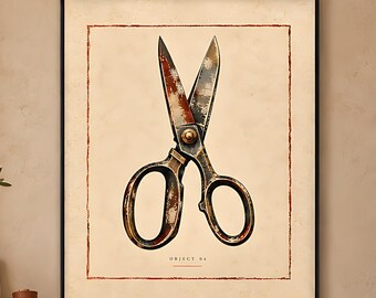 Vintage Tool Print: Antique Scissors Wall Art for Sewing Room Decor