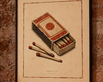 Vintage Matchbox Art Print: Antique Object Study Wall Art