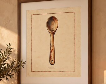 Wooden Spoon Print: Vintage Specimen-Style Kitchen Art
