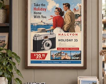 Vintage Camera Ad Print, Retro 1950s Mid-Century Film Photography Wall Art, 5 Ratios 300 DPI