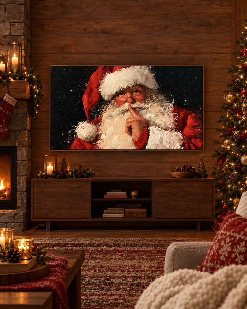 Textured oil painting of Santa TV art