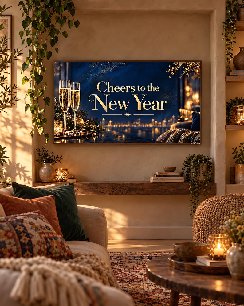 Cheers to the New Year champagne toast TV art