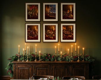 Christmas Wall Art Bundle of 14, Moody Candlelit Still Life Prints, Printable Vintage Christmas Decor