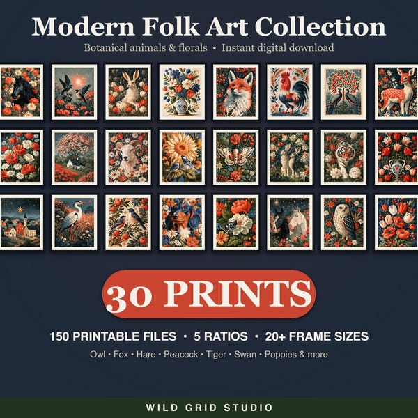 Modern Folk Art bundle of 30 coordinated prints