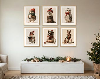 40 Whimsical Christmas Animal Prints, Storybook Woodland Wall Art Bundle, Printable Holiday Decor