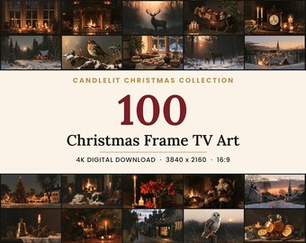 Christmas Frame TV Art Bundle of 100, Candlelit Winter Holiday Collection, 4K Digital Download