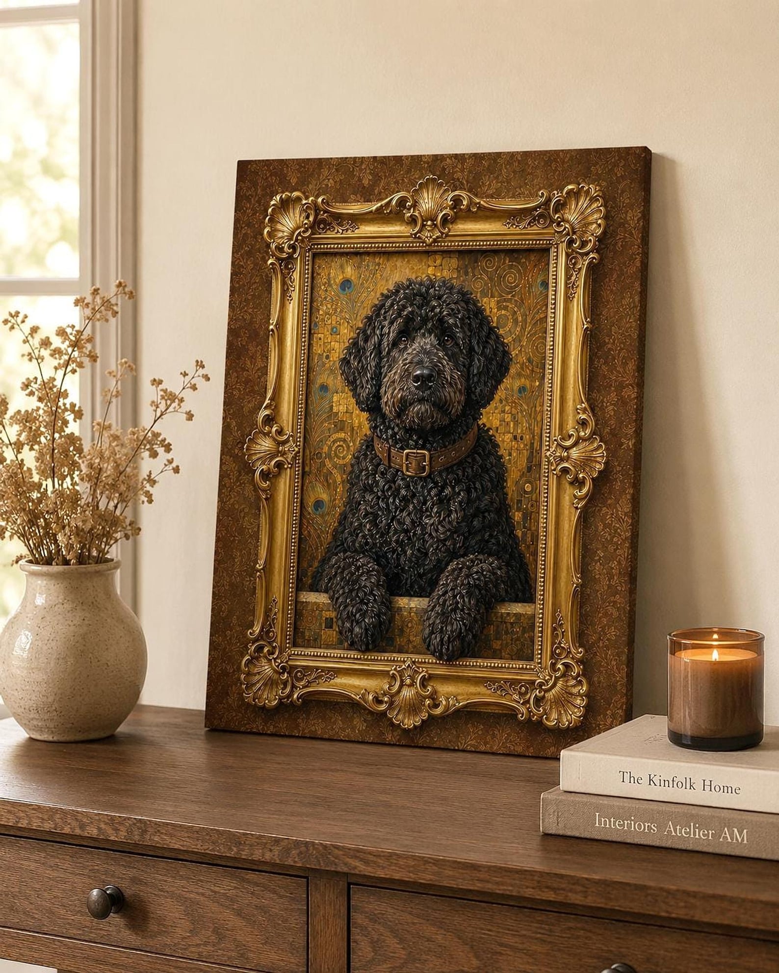 Royal portrait of a Portuguese Water Dog
