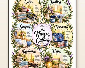 Nurse Appreciation Wall Art, Floral Watercolor Decor, RN Graduation Gift (Digital Download)