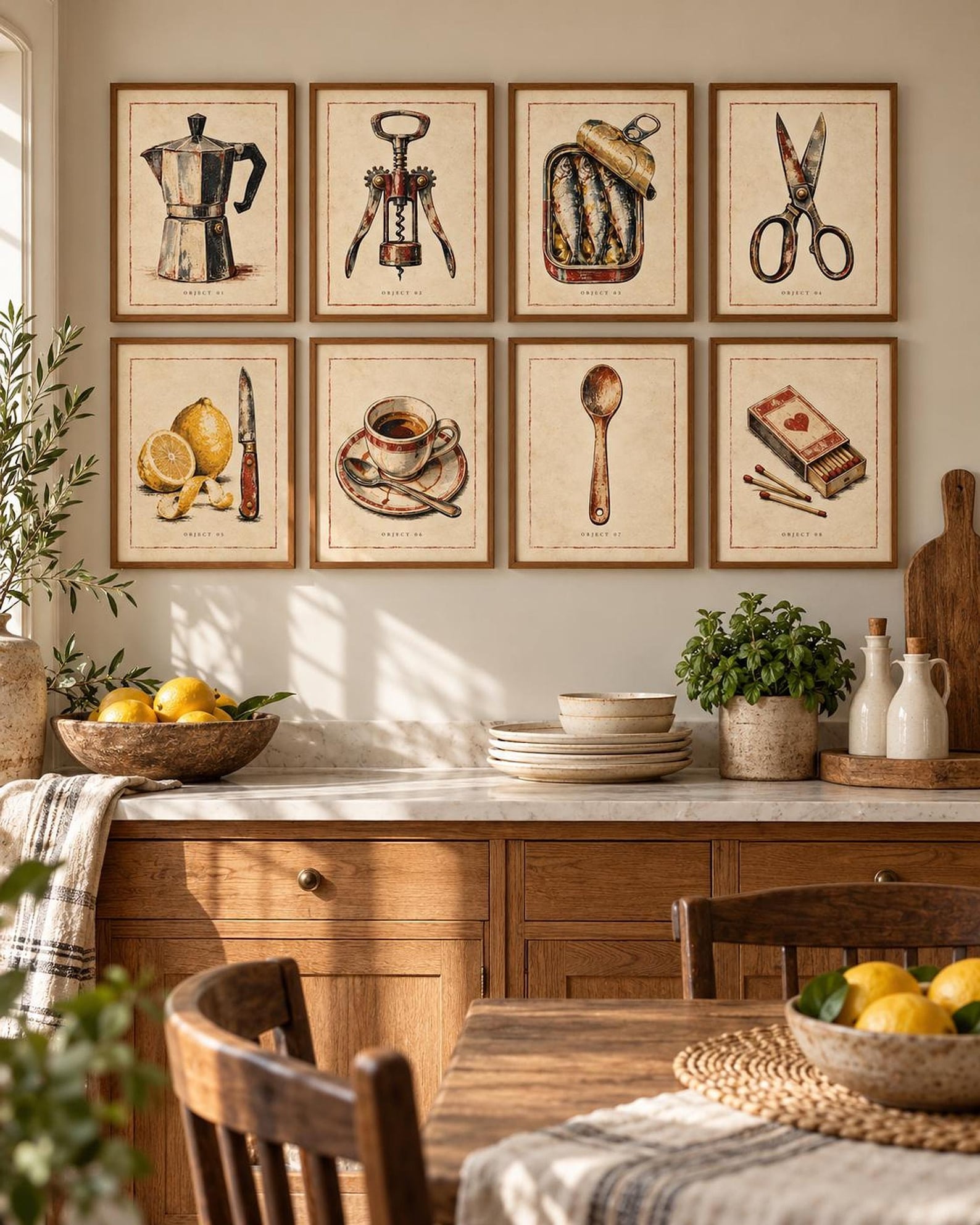 Vintage kitchen object prints