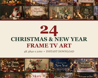 Christmas Frame TV Art Bundle of 24, New Year Holiday Mantel Art, 4K Digital Download