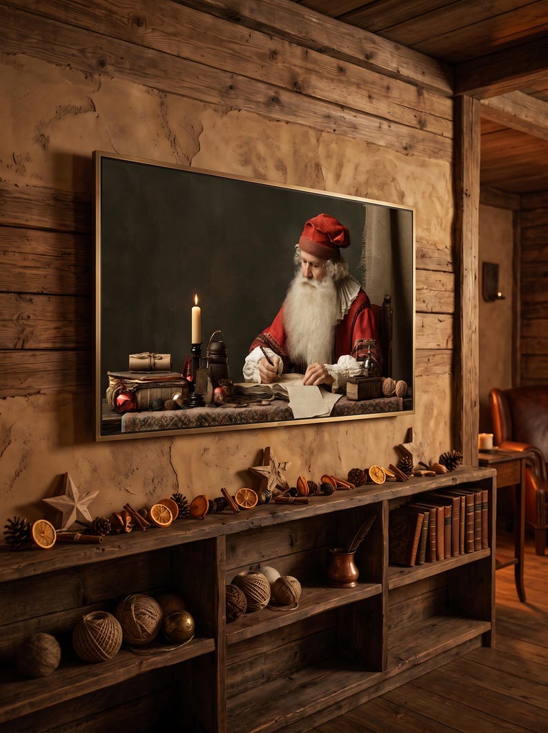 Old Master style Santa portrait TV art