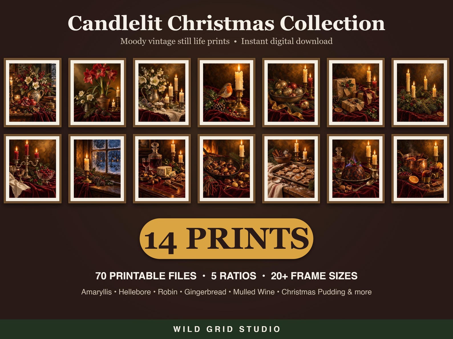 Christmas wall art bundle of 14 prints