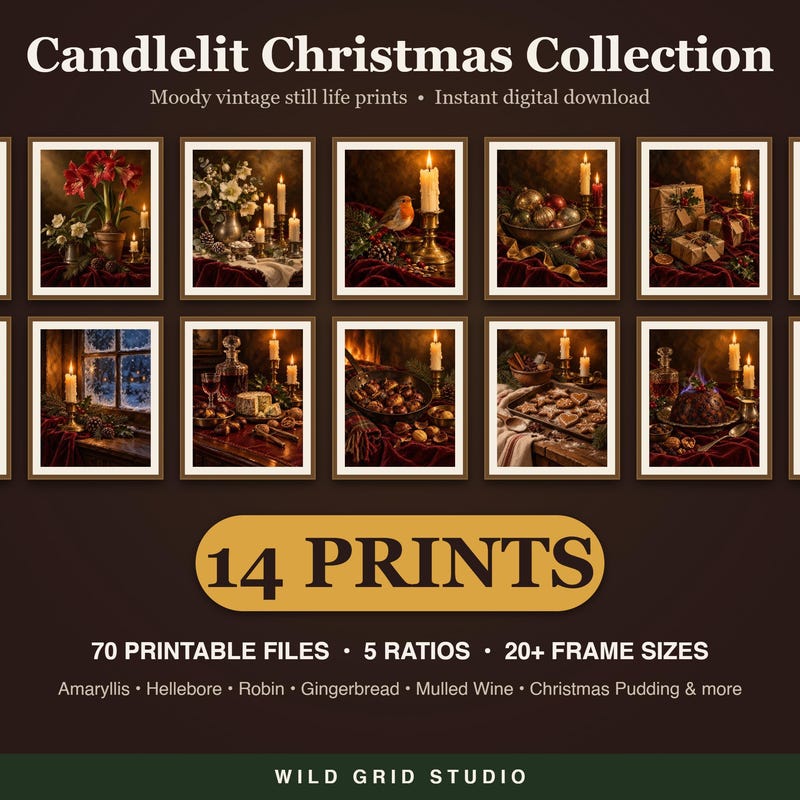 Christmas wall art bundle of 14 coordinated prints
