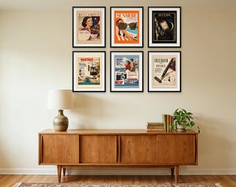 Vintage Ad Print Bundle of 25, Retro Poster Set, Mid-Century Advertising Printable Wall Art