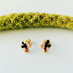 10k gold mickey mouse inspired earrings, minnie and mickey  inspired studs earrings, screw backs minnie and mickey earrings, disney earrings