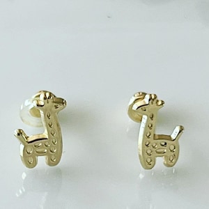10k gold  giraffe earrings, giraffe gold earrings, giraffe studs for kids, screw backs giraffe earrings, gift for girls, animal earrings