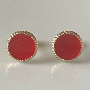 Red circle, 10k gold circle, gold earrings, circle studs, screw backs circle earrings,