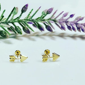 10k gold arrow earrings, arrow studs, screw back arrow earrings, gift for girls