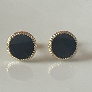 Black circle, 10k gold circle, gold earrings, circle studs, screw backs circle earrings,