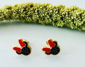 10k Gold Minnie Mouse Earrings: Screw Back Studs