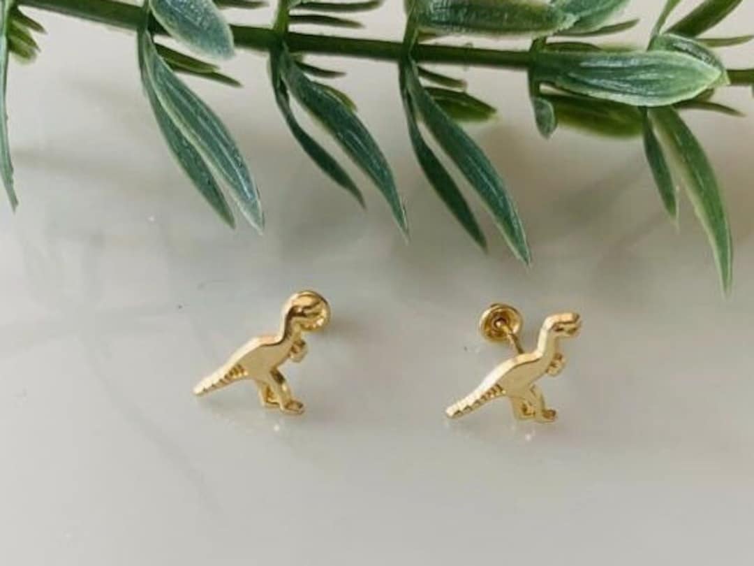 10k Gold Dinosaur Earrings, Dinosaur Gold Earrings, Dinosaur Studs for