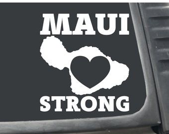 Maui Strong Heart Love Island 5" X 5.5" White Vinyl Transfer Decal Sticker for Car, Truck, RV, Boat, etc