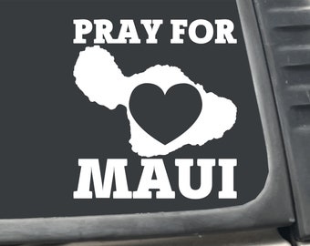 Pray For Maui Heart Love Island 5" X 5.5" White Vinyl Transfer Decal Sticker for Car, Truck, RV, Boat, etc