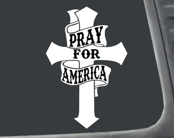 Pray For America 4" x 6" White Vinyl Transfer Decal Sticker for Car, Truck, RV, Boat, Laptop etc…