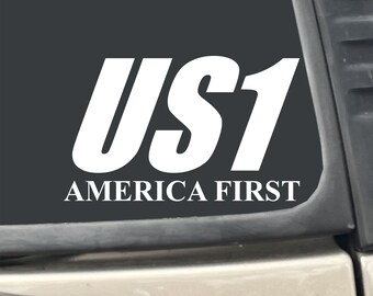 US1 America First 7" x 3" White Vinyl Transfer Decal Sticker for Car, Truck, RV, Boat, Laptop etc…
