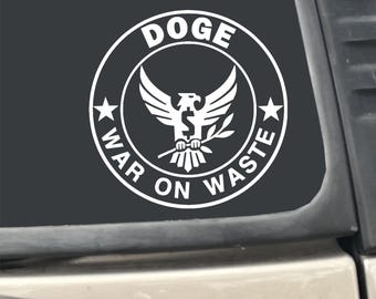 DOGE War On Waste Eagle 5" Round White Vinyl Transfer Decal Sticker for Car, Truck, RV, Boat, Laptop etc…