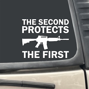 The Second Protects The First 6&quot; x 5&quot; White Vinyl Transfer Decal Sticker for Car, Truck, RV, Boat, Laptop etc…