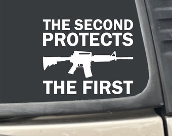 The Second Protects The First 6" x 5" White Vinyl Transfer Decal Sticker for Car, Truck, RV, Boat, Laptop etc…