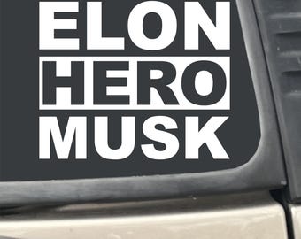 Elon Hero Musk 6" x 5" White Vinyl Transfer Decal Sticker for Car, Truck, RV, Boat, Laptop etc…