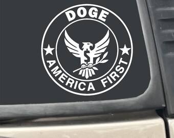 DOGE America First Eagle 5" Round White Vinyl Transfer Decal Sticker for Car, Truck, RV, Boat, Laptop etc…