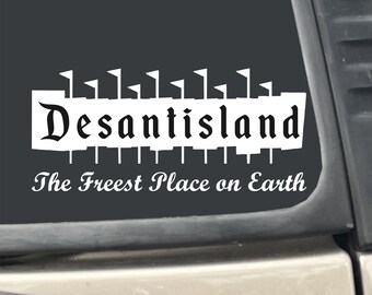 Desantisland Retro Vintage Flags Freest Place On Earth 7" x 3.5" Sticker Funny Parody White Vinyl Transfer Decal for Car, Truck, Laptop etc…