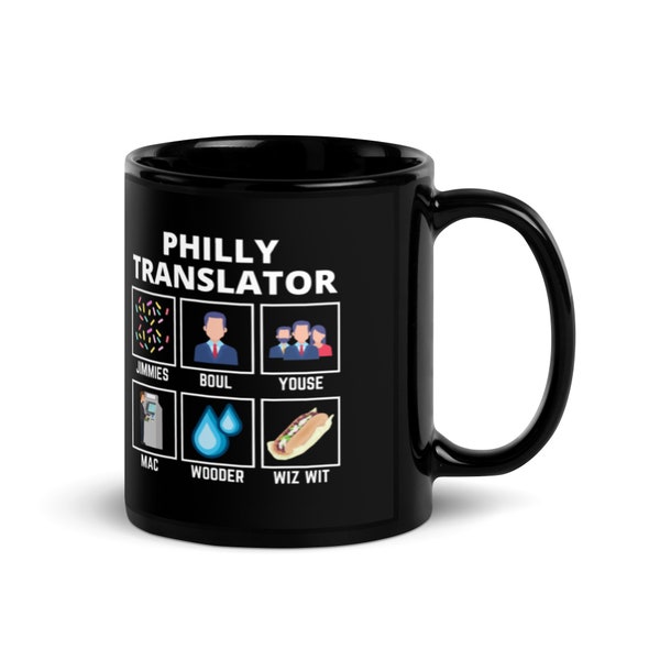 Philly Speak Translator Black Coffee Mug | Philadelphia Mug | Philly Gift Mug | Jawn Slang Mug