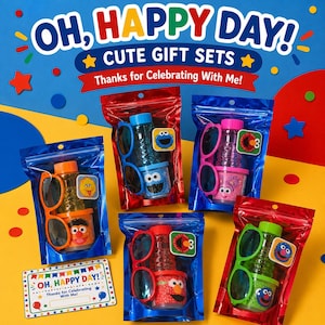 Sesame Street Party Favor | Kids Birthday Favor Bag | Play-Doh, Bubbles, Sunglasses & Ring | Classroom Gift |