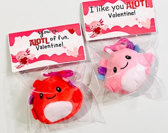 Axolotl Valentine Favor | You’re ALOTL of Fun - Valentine Gift | Plush Axolotl Keychain Valentine | Kids Classroom Valentine Favor