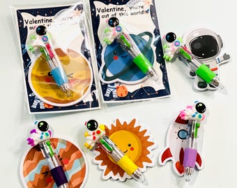 Space Valentine Pen & Notepad Favor | Valentine, You’re Out of This World| Astronaut - Planet Kids Valentine | Classroom Party Favor