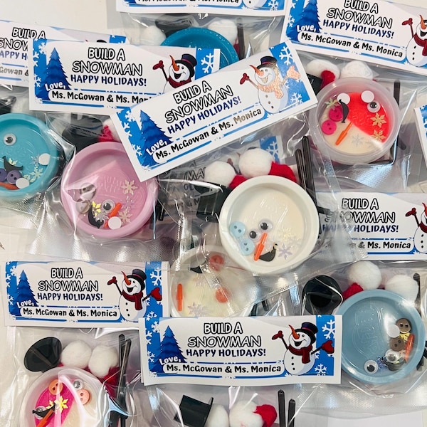 Build a Snowman kit , Christmas Playdoh favors, Mini Snowman playdoh kit
