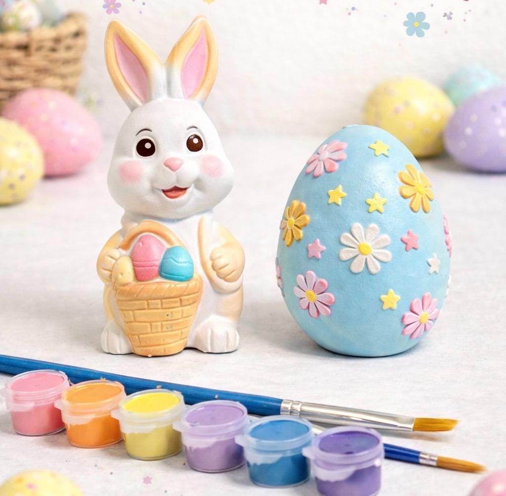 Easter Bunny & Egg Paint Kit – Kids DIY Painting Craft Box, Ceramic ...